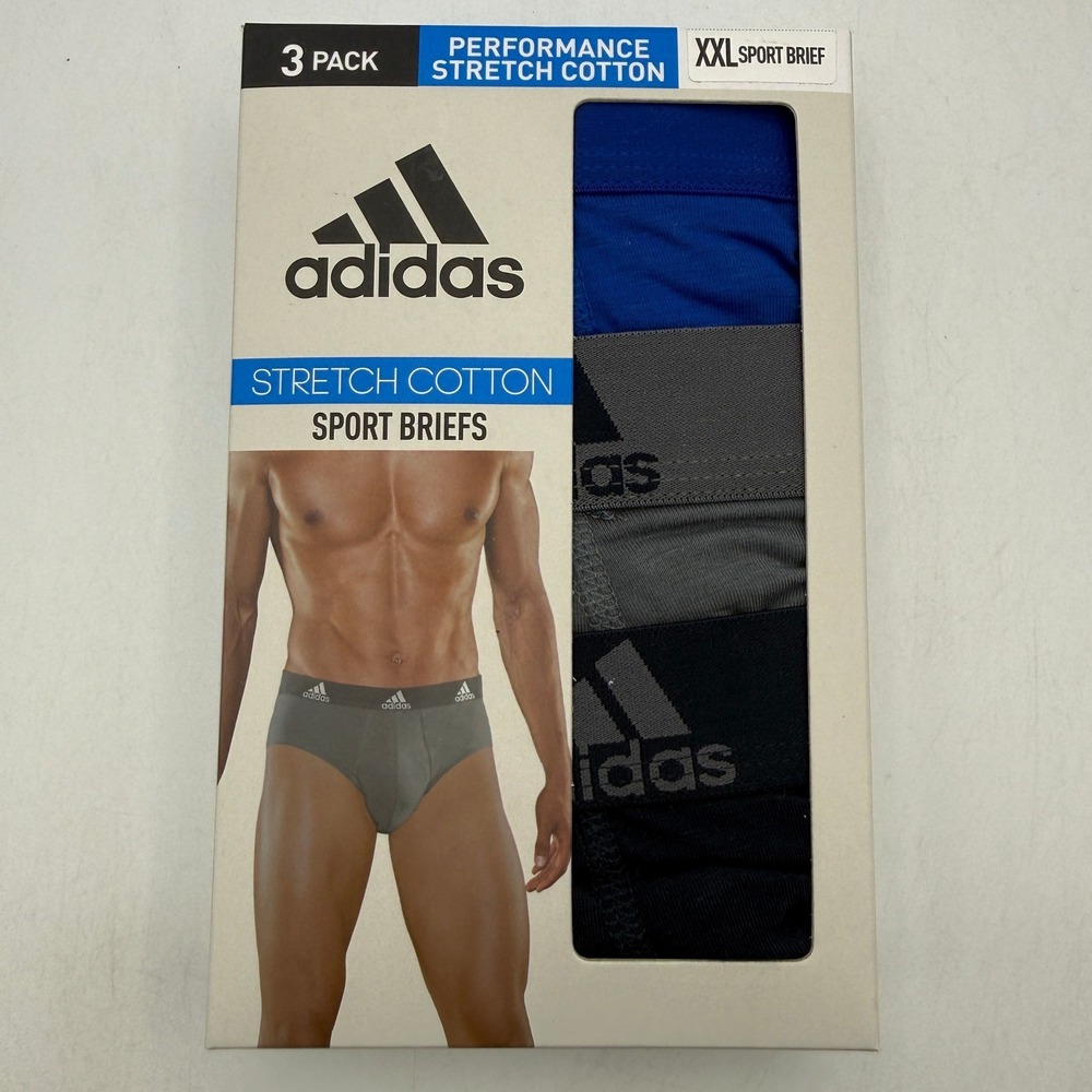 Adidas Performance Stretch Cotton Sport Briefs Mens XXL Blue Grey Black IR0836